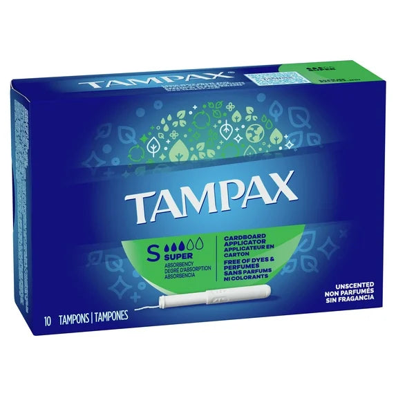 Tampax Cardboard Flushable Tampons, Super Absorbency (10 Count)