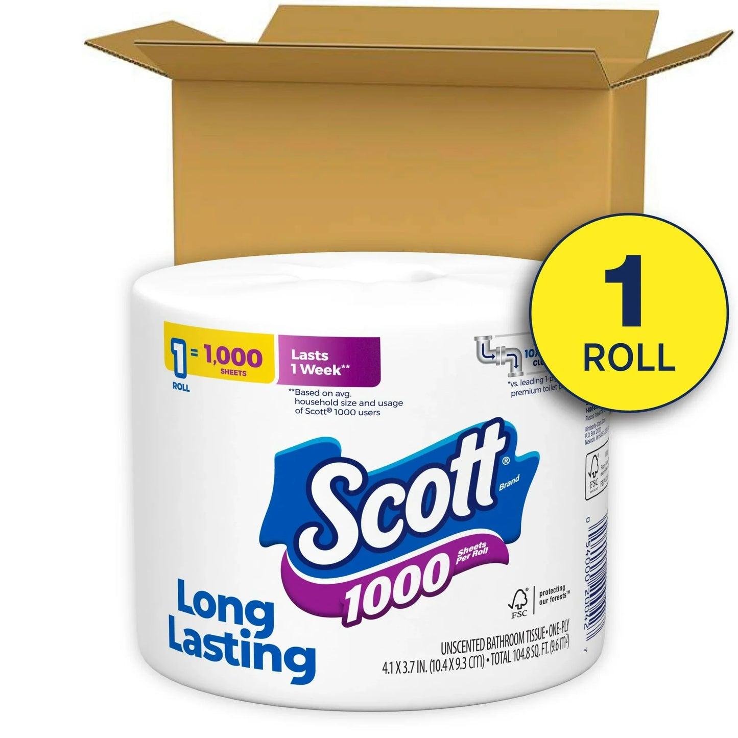 Scott 1000 Sheets Toilet Paper (1 Single Roll)